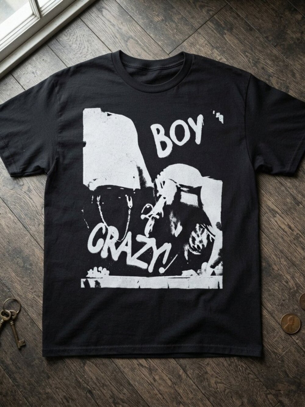 Boy Crazy Vintage Graphic Black T-Shirt